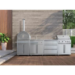 مطبخ حديث من الفولاذ المقاوم للصدأ وحدات شواية وحوض جزيرة بالهواء الطلق للطبخ في الفناء الخارجي - Product Image 5