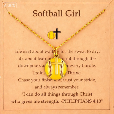 Carte collier croix softball jaune