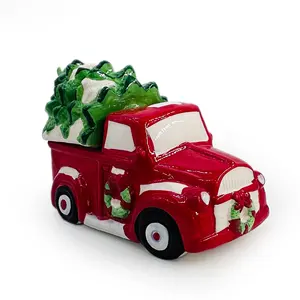 圣诞装饰品卡车形状饼干罐储物罐陶瓷糖果罐带圣诞树盖