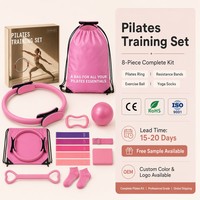 Set de Pilates y Yoga 8 en 1, Kit de Gimnasio en Casa, Anillo de Pilates, Bandas de Ejercicio, Pelota, Correa de Estiramiento, Calcetines, Equipo Completo de Entrenamiento Físico para Mujeres