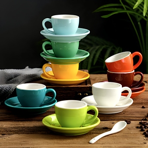 Ensemble de tasses à expresso en céramique 75 ml, couleur unie, avec soucoupe, logo personnalisé italien américain pour café - Product Image 1