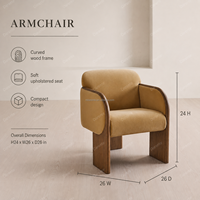 Fauteuil en velours massif avec structure latérale en bois massif pour hôtel de luxe, canapé une place, chaise d'appoint, banquette de lecture
