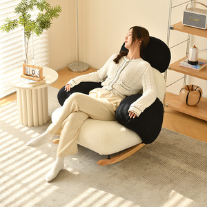 Sillón reclinable Tianxingju color crema con estructura de madera y relleno de espuma para sala de estar, dormitorio o balcón. - Product Image 1