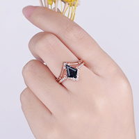 Bague de fiançailles en argent sterling 925 plaqué or rose avec pierre précieuse en pierre de sable bleue taille cerf-volant