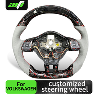 Volant en fibre de carbone LED pour Volkswagen Golf 6 Polo Gti Mk6 6r, accessoire intérieur de voiture en cuir durable
