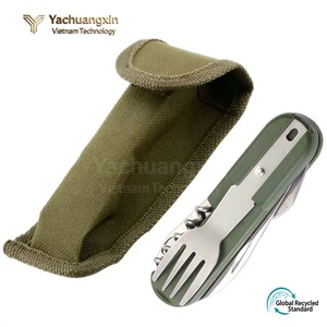 Ensemble de couverts multifonctionnels portables en acier inoxydable pliable en trois parties, couteau, fourchette et cuillère, pour le camping et les dîners en plein air - Product Image 3