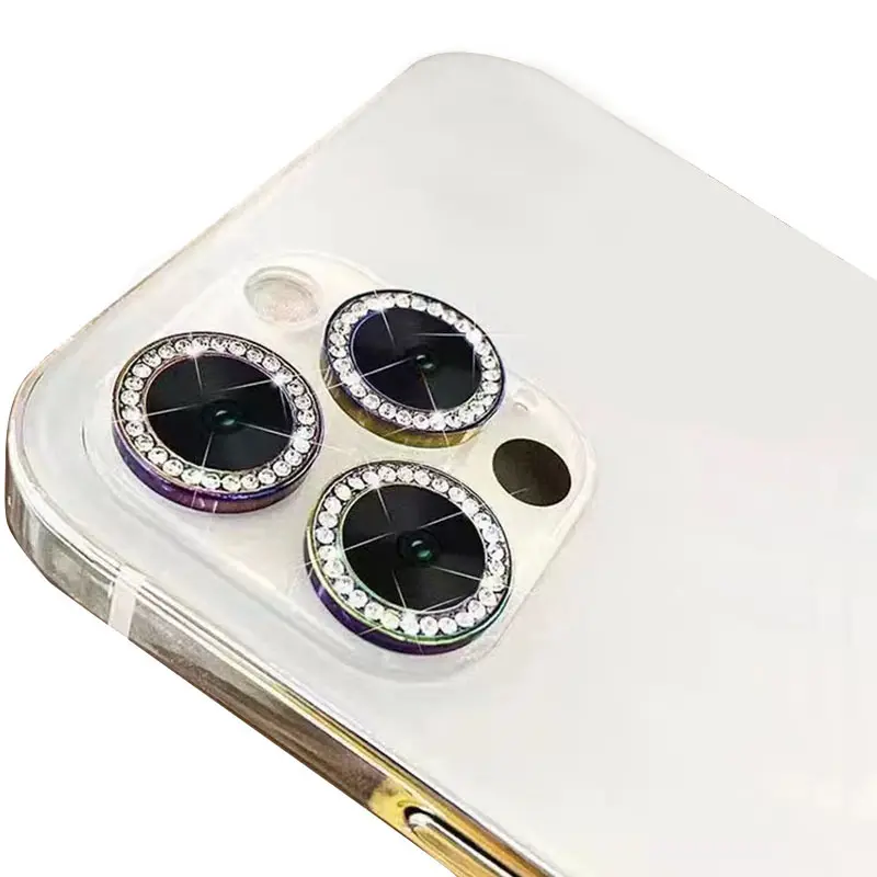 Pelindung lensa kamera 3 in 1, kamera berlian cincin kaca Film tekstur CD logam untuk Iphone 14 13 12 11 Pro Max