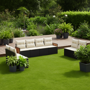 Conjunto de Sofás Modulares de Ratán PE para Jardín, Muebles de Exterior Negros, Diseño Contemporáneo, Sofás Acolchados Cómodos para Uso en Jardín - Product Image 2