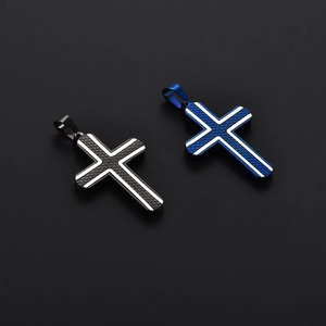 Colliers croix pour hommes, pendentif amulette de prière en acier inoxydable, charme bleu noir tendance, bijoux de foi Jésus-Christ - Product Image 4