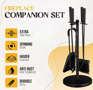 Gran oferta, Kit de accesorios para chimenea, 4 Uds., soporte de Metal para <span class=keywords><strong>leña</strong></span>, soporte para <span class=keywords><strong>estufa</strong></span> de madera, soporte para troncos, juego de herramientas para chimenea - Product Image 3