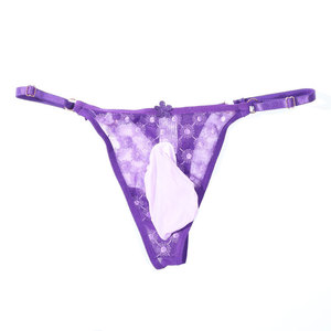 Men's Sexy Floral Low-Rise Thong With Penis Strap See-Through Plus Size Bullet Separation Underwear - Product Image 5