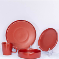 Service de table 4 pièces en céramique émaillée de luxe classique, résistant à la chaleur, compatible lave-vaisselle et micro-ondes, rouge