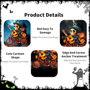 Breloque en acrylique OEM/ODM, motif anime Halloween, squelette de dessin animé à vélo avec fleurs et violon, pour Halloween et usage quotidien - Product Image 6