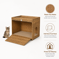 Mobilier de maison pour chat en rotin, design moderne, avec bac à litière dissimulé, grande maison pour chat d'intérieur, cages et abris pour animaux de compagnie