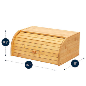 Boîte à pain en bambou avec couvercle, rangement pour produits de boulangerie, style moderne et minimaliste, taille carrée - Product Image 3
