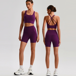 Completo Sportivo da Donna Traspirante Aderente con Reggiseno e <span class=keywords><strong>Pantaloncini</strong></span> Effetto Nudo per Palestra, Corsa, Fitness e Yoga - Product Image 1