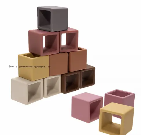 Wholesale of New Baby Silicone Toys with Rectangular Wooden Base and Three-Dimensional Building Blocks by Manufacturers