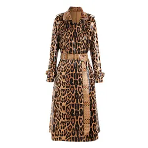 A5378 Casual style synthetic leather plus size leopard dress sexy blazer shirt blazer long sleeve dress office wear