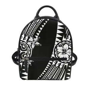 水滴送货女式PU皮革背包定制波利尼西亚部落图案经典女孩迷你拉链斜挎包背包