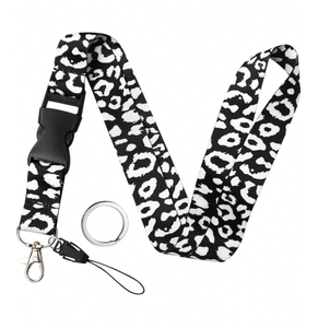 Cordon personnalisé avec logo pour clés, porte-clés élégant, long cordon pour badges d'identification, porte-monnaie, motif léopard noir, avec crochet de suspension - Product Image 1