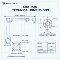 ERACOBOT Brazo Robótico Colaborativo de Alta Resistencia con Capacidad de Carga de 20 kg, Alcance Extendido, Cobot Industrial para Paletización y Automatización Logística