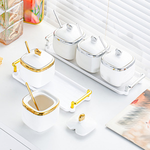 Bocaux à sel en céramique avec couvercles et poignée, taille M, pour le stockage des condiments à la maison - Product Image 3
