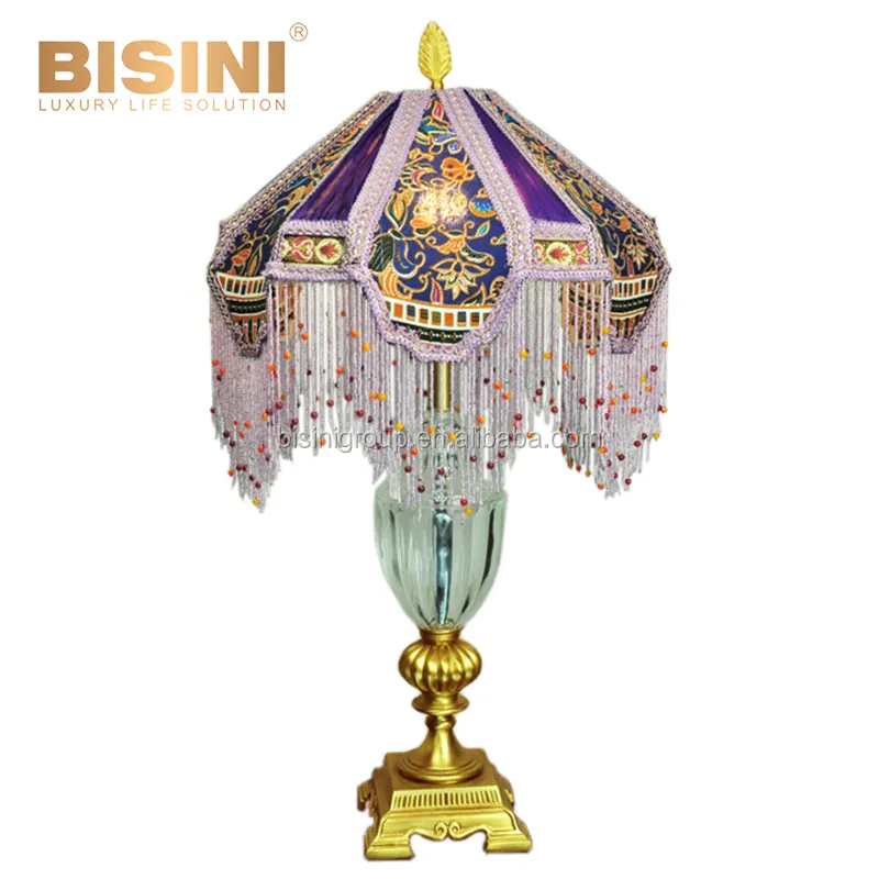 Antiken Klassischen Böhmischen Inspiriert Royal Lila Floral Messing Tisch Lampe