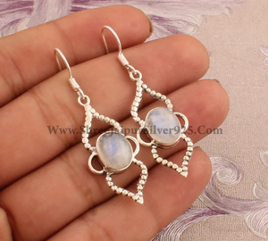 Pendientes de aro de plata de ley 2025 con forma ovalada de piedra lunar arcoíris Natural de gran venta 925 a precio de fábrica - Product Image 6