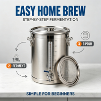 Ember Fermentasi Pembuatan Bir Rumahan Kecil dari Baja Anti Karat 304, Tangki Pembuat Bir/Anggur dengan Tutup dan Airlock