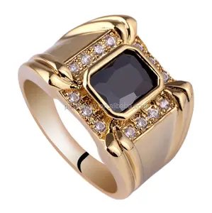 Gold gefüllter weißer blauer Saphir schwarzer Onyx CooL Man Kupfer ring