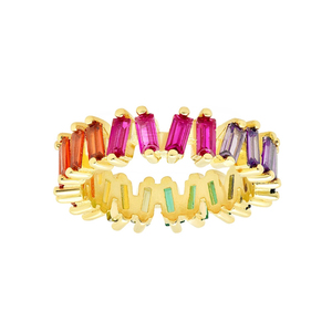 Anello <span class=keywords><strong>Eternity</strong></span> Gemnel in Argento Sterling 925 con Zirconia Cubica Taglio <span class=keywords><strong>Baguette</strong></span> Arcobaleno per Donne, Gioiello Elegante e Raffinato - Product Image 1