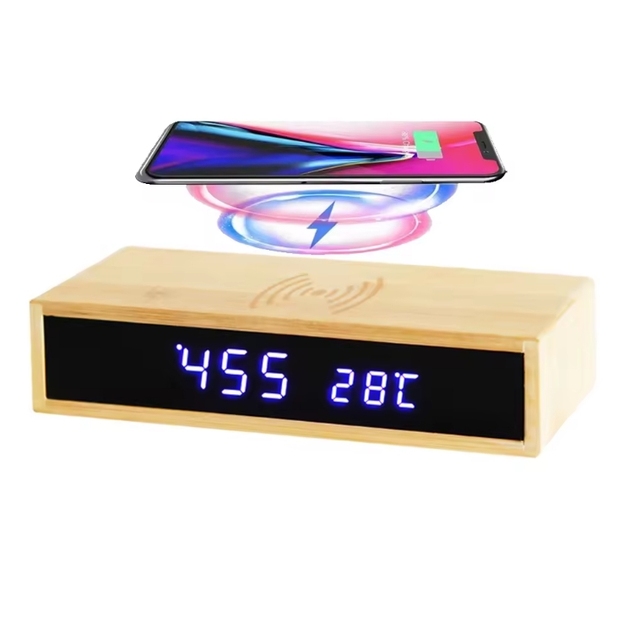 Wireless Charging Wooden Alarm Clock Wireless Charging Temperature Display Digital Clock Smart Table Clocks