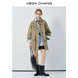 فيغا تشانغ كبير الحجم فائدة حافة التباين تفاصيل مقاومة للتجاعيد طويل معطف ثلاثي الأبعاد معطف الخندق - Product Image 3