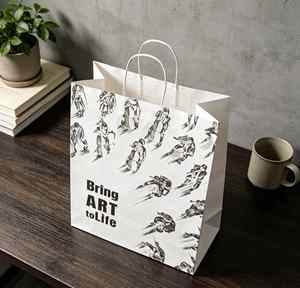 Prix d'usine, personnalisez votre logo, sac en papier brun et blanc pour la restauration à emporter avec poignées torsadées - Product Image 2
