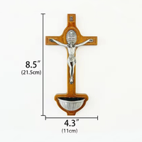 Croix d'eau bénite catholique, crucifix en bois et alliage, décoration murale, cadeau religieux