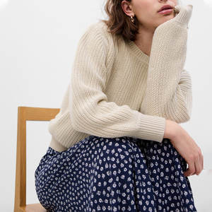 Kış kadin triko kazak yuvarlak boyun fantezi dikiş çizgili ekstra uzun kollu örme kazak - Product Image 6