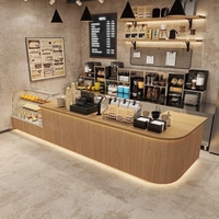 Comptoir de présentation pour boulangerie, bar à café et thé, vitrine à pâtisserie en verre, station de point de vente avec espace caisse, comptoir d'accueil en bois pour cafés