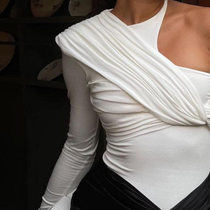 Combinaison à une épaule en tricot <span class=keywords><strong>blanc</strong></span>, tendance, printemps 2023, haut décontracté sexy pour femmes, vente chaude - Product Image 3