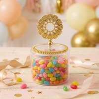 Boîte à bonbons en plastique transparent avec couvercle doré, style Moyen-Orient, pour fêtes, cadeaux de mariage, Ramadan, anniversaire, vente en gros