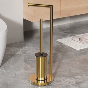 Modern Iron Golden Floor-Standing Toilet Brush & Tissue Holder Integrated Roll Paper Holder Detachable Bathroom Cleaning Brush - Product Image 3
