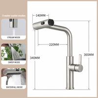 Robinet mélangeur de cuisine en acier inoxydable 304, cascade, 3 voies, avec douchette extractible et cartouche céramique – Vente en gros