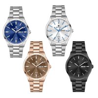 Montre-bracelet pour homme en acier inoxydable or rose/marron avec moissanite classique et élégante, cristal de saphir scintillant, mouvement à quartz