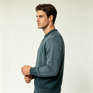 Pull en laine 100% pour homme, anti-boulochage, col rond, manches longues, couleur unie, vêtements d'hiver - Product Image 2