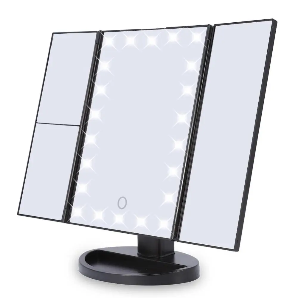 Adjustable Touch Screen Table Mirror 1x/2x/3x Magnification Tri-Fold Makeup Vanity Mirror with Lights