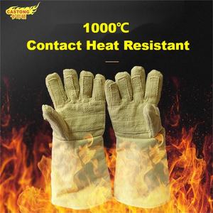 Dayanıklı 1000 derece. C anti-haşlanma takviyeli sarı para-aramid dimi yangın geciktirici yüksek sıcaklığa dayanıklı eldivenler - Product Image 2