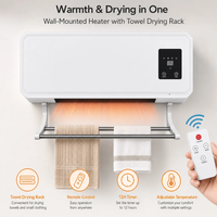 Cheminée électrique murale 2000W avec flamme LED, télécommande, panneau tactile et porte-serviettes