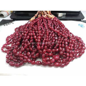 Collar de cuentas ovaladas lisas de corindón rubí teñido, hecho a mano, en oferta, a precio de mayoreo para la fabricación de joyería. - Product Image 4