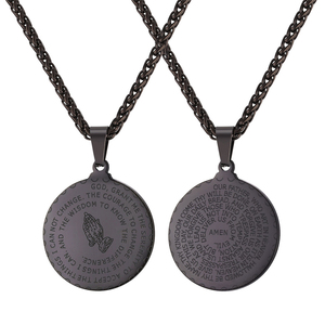 BINSHUO collares de oración de acero inoxidable joyería religiosa moneda verso de la <span class=keywords><strong>Biblia</strong></span> letra oración del Señor mano colgante collar para hombres - Product Image 1
