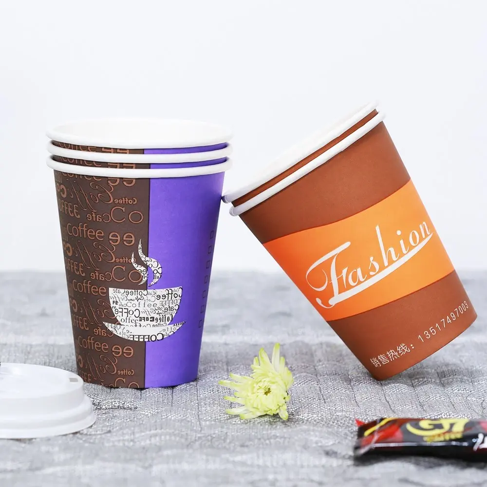 Tasses 12oz de papier de café chaud à mur unique jetables