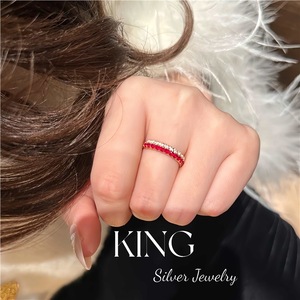 Bague en argent King Silver Jewelry S925, argent sterling plaqué or, pierres rouges et blanches, bague fine pour femme, à porter au quotidien - Product Image 3